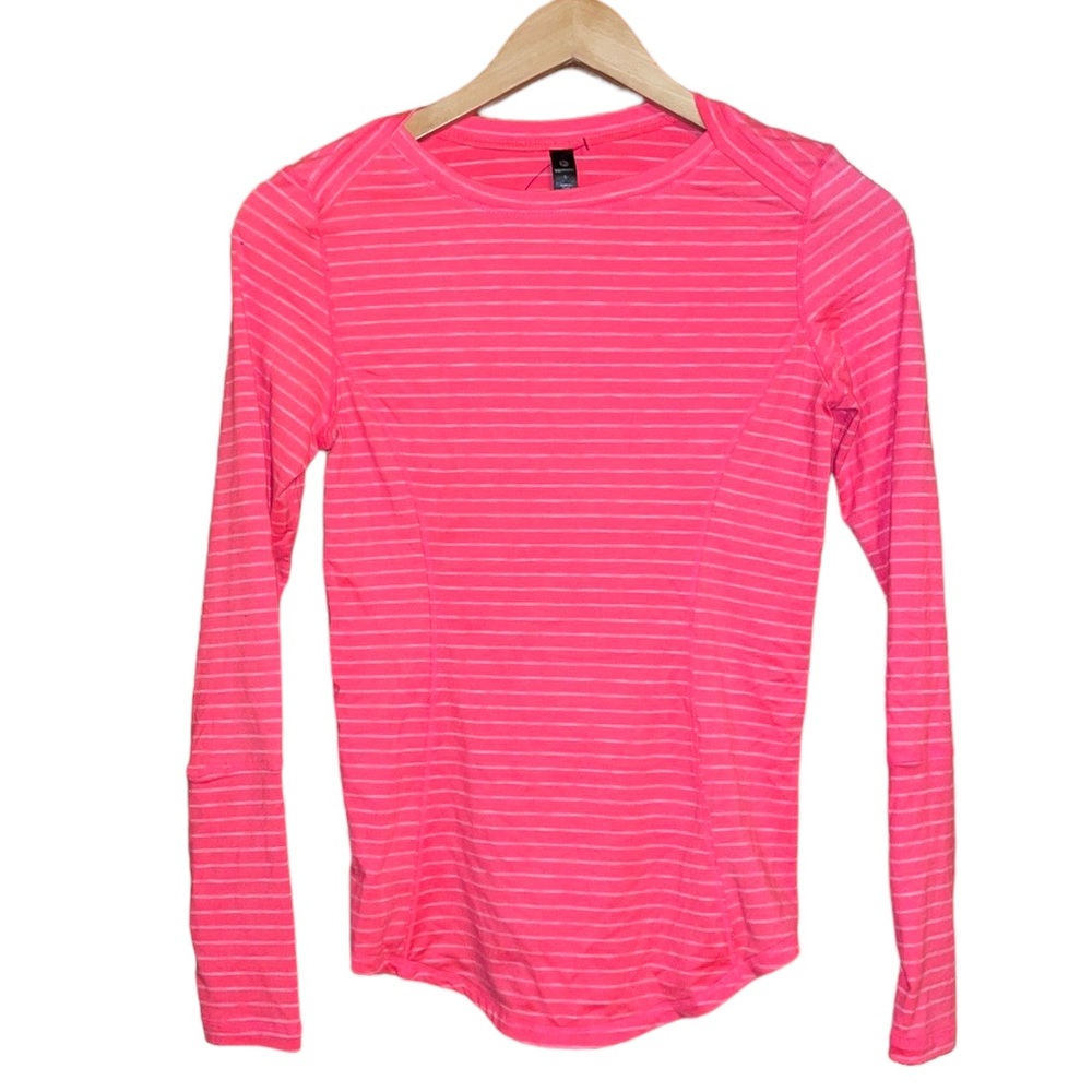 •90 DEGREE BY REFLEX•NEON ORANGE STRIPED  ACTIVEWEAR REFLECTIVE BACK TOP SMALL